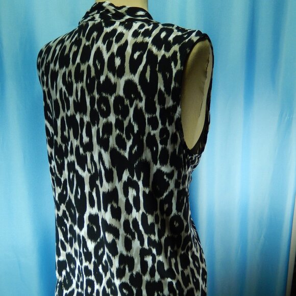 Calvin Klein Black White & Taupe Sleeveless Knotted V-Neck 1X Career Shell EUC - Picture 5 of 10